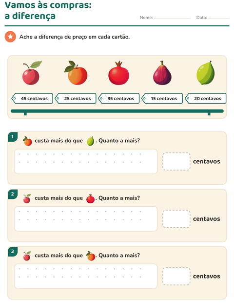 Pré-visualização da ficha de Sistema monetário com Frutas para 2º ano do ensino fundamental