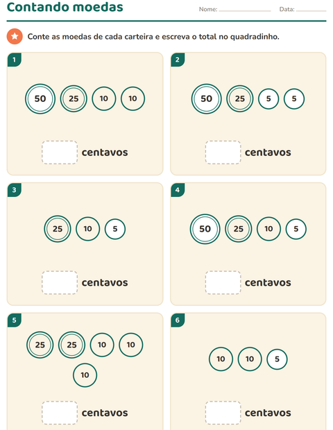 Pré-visualização da ficha de Sistema monetário para 1º ano do ensino fundamental