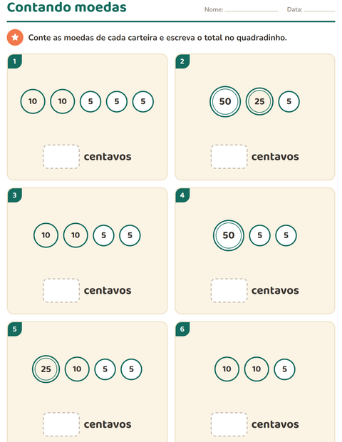 Pré-visualização da ficha de Sistema monetário para 1º ano do ensino fundamental