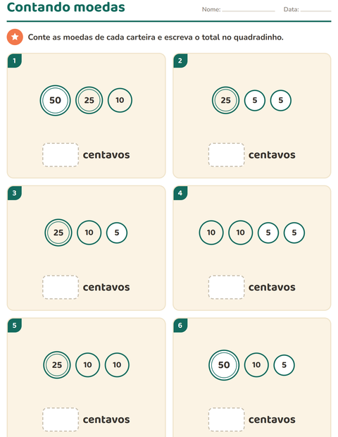 Pré-visualização da ficha de Sistema monetário para 1º ano do ensino fundamental