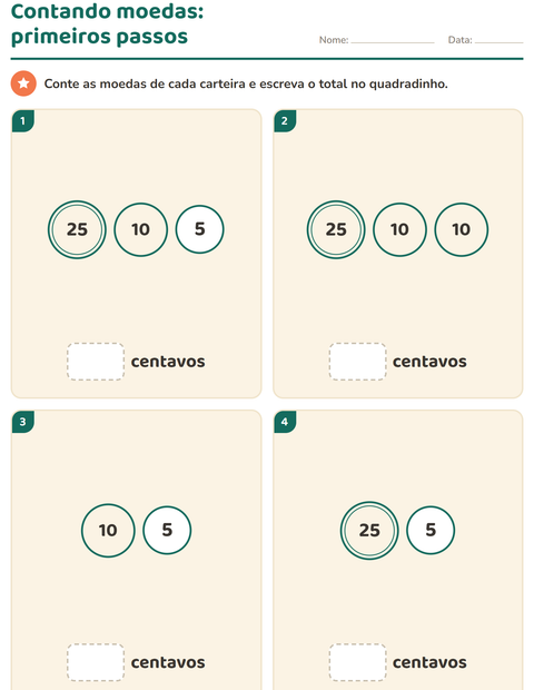 Contando moedas: primeiros passos com poucas moedas