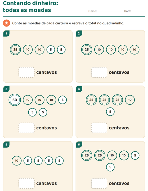 Pré-visualização da ficha de Sistema monetário para 1º ano do ensino fundamental