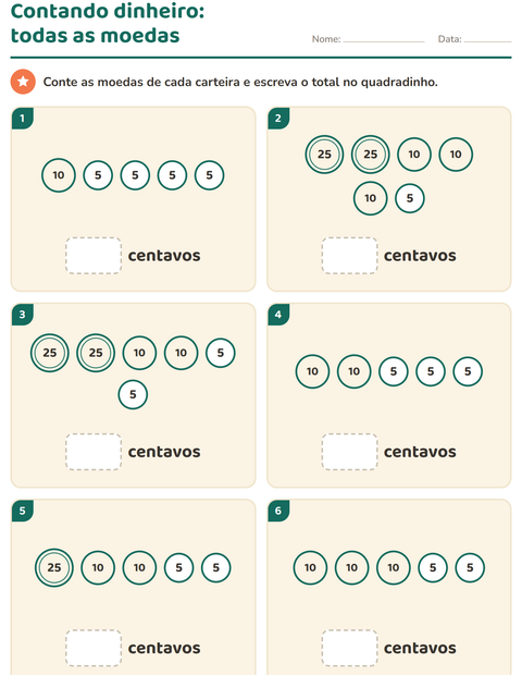 Pré-visualização da ficha de Sistema monetário para 1º ano do ensino fundamental