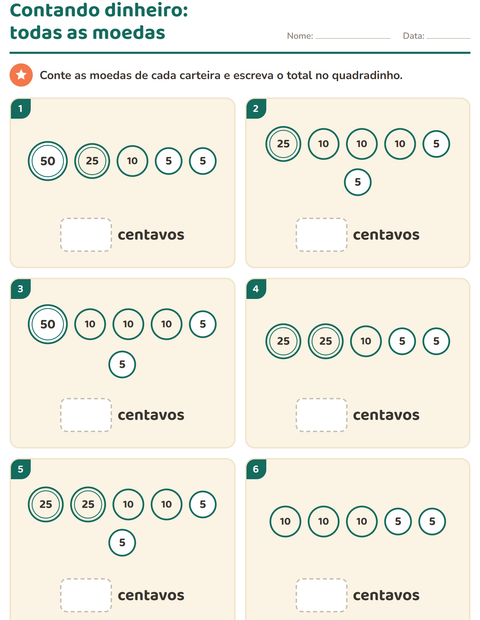 Pré-visualização da ficha de Sistema monetário para 1º ano do ensino fundamental
