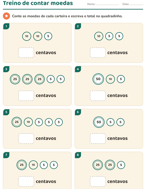 Pré-visualização da ficha de Sistema monetário para 1º ano do ensino fundamental