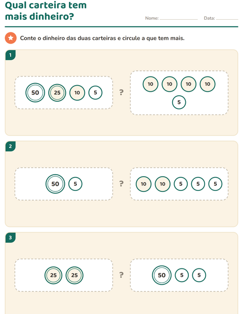 Pré-visualização da ficha de Sistema monetário para 1º ano do ensino fundamental