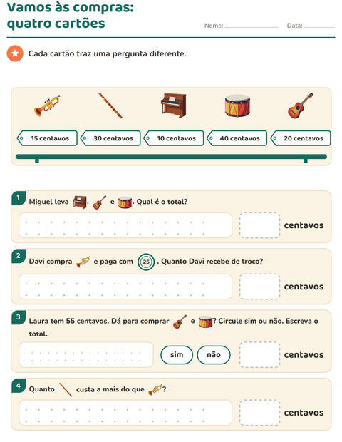 Pré-visualização da ficha de Sistema monetário com Música para 2º ano do ensino fundamental
