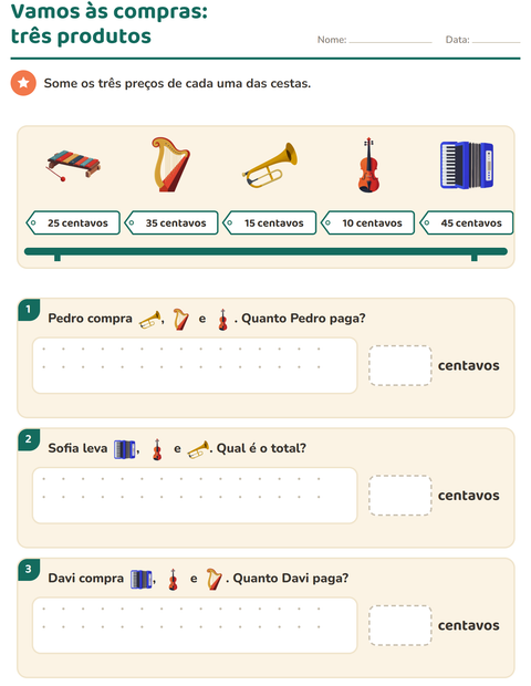 Pré-visualização da ficha de Sistema monetário com Música para 2º ano do ensino fundamental