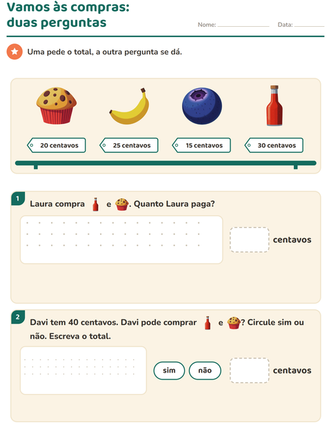 Pré-visualização da ficha de Sistema monetário com No supermercado para 2º ano do ensino fundamental