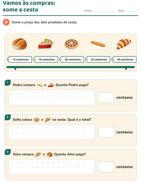 Pré-visualização da ficha de Sistema monetário com Padaria para 2º ano do ensino fundamental