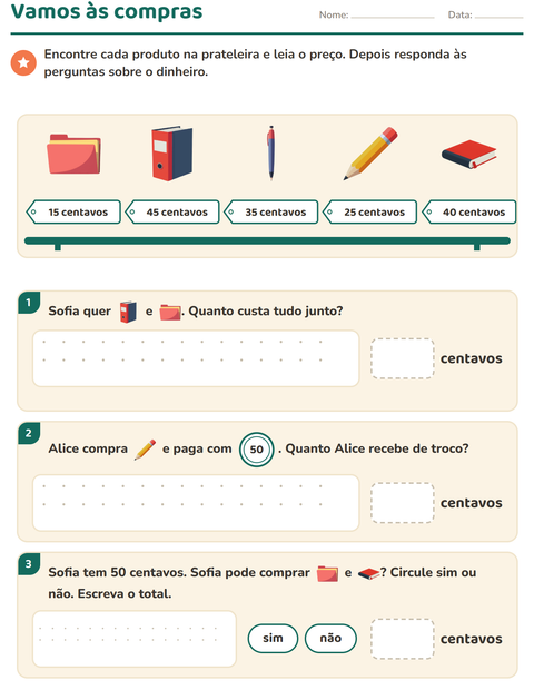 Pré-visualização da ficha de Sistema monetário com Sala de aula para 2º ano do ensino fundamental