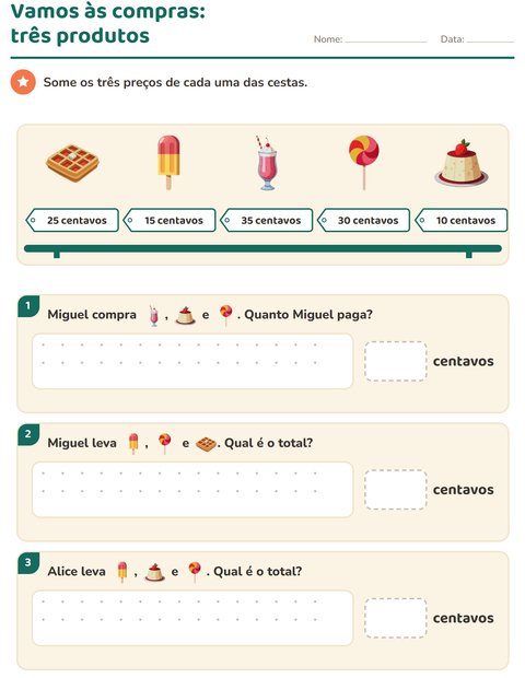 Pré-visualização da ficha de Sistema monetário com Sobremesas e doces para 2º ano do ensino fundamental