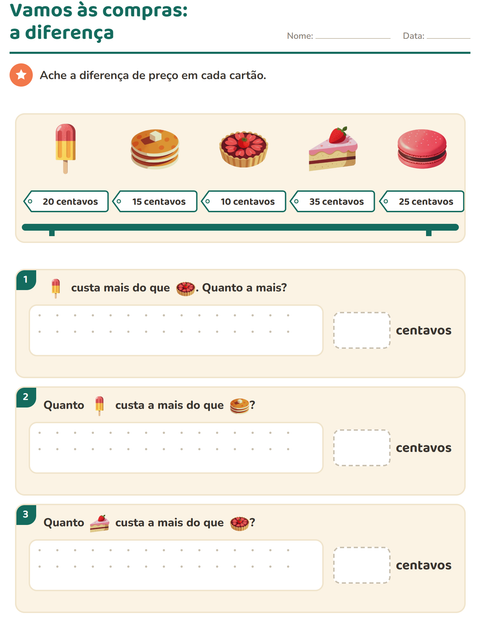 Pré-visualização da ficha de Sistema monetário com Sobremesas e doces para 2º ano do ensino fundamental
