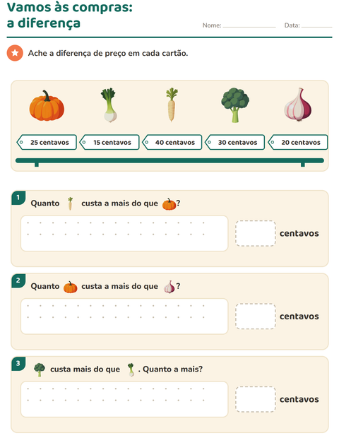 Pré-visualização da ficha de Sistema monetário com Vegetais para 2º ano do ensino fundamental