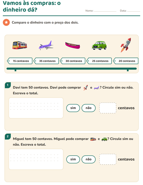 Prévia: Vamos às compras: o dinheiro dá? Circule sim ou não