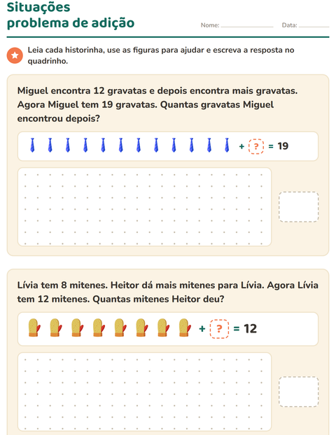 Pré-visualização da ficha de Situações problema com Acessórios para 1º ano do ensino fundamental