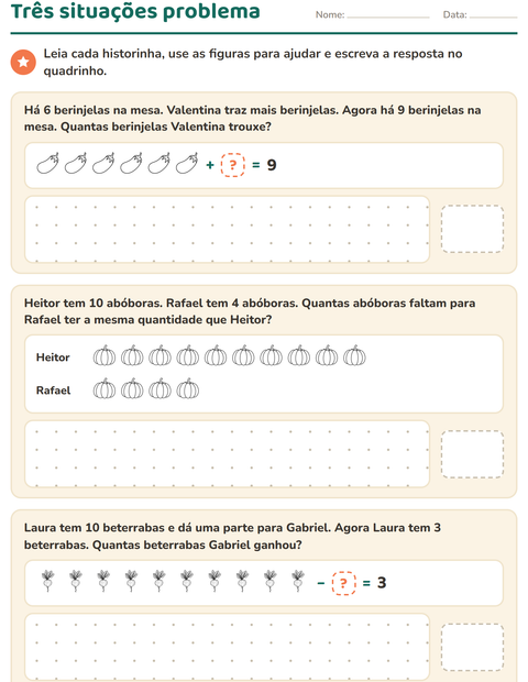 Pré-visualização da ficha de Situações problema com Vegetais PB para 1º ano do ensino fundamental