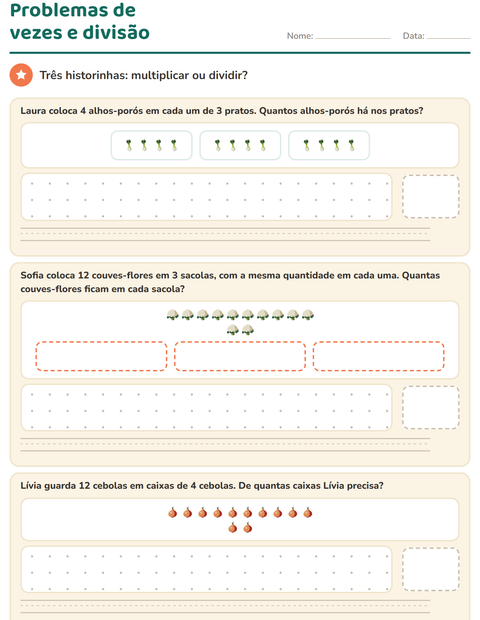 Pré-visualização da ficha de Situações problema com Vegetais para 3º ano do ensino fundamental