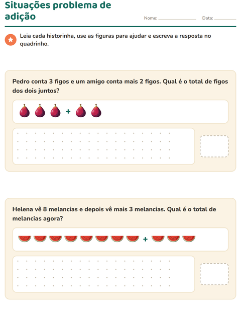 Situações problema de adição para o 1º ano