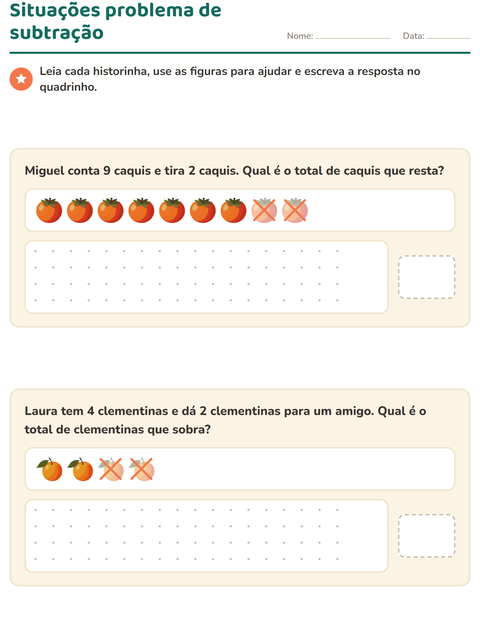 Situações problema de subtração para o 1º ano