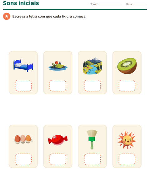 Pré-visualização da ficha de Sons iniciais para Educação infantil (pré-escola, 5-7 anos)