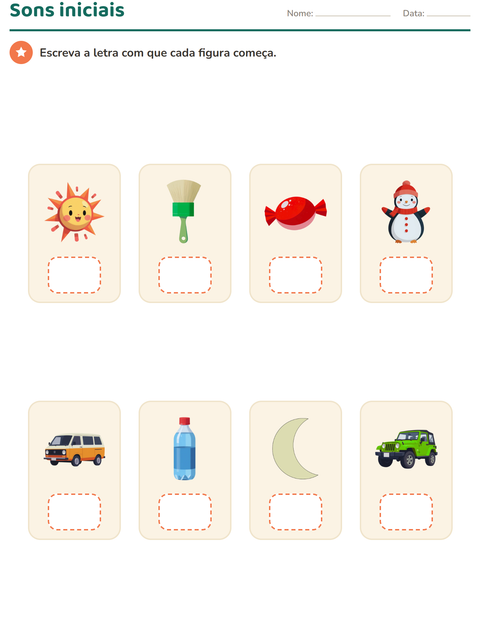 Pré-visualização da ficha de Sons iniciais para Educação infantil (pré-escola, 5-7 anos)