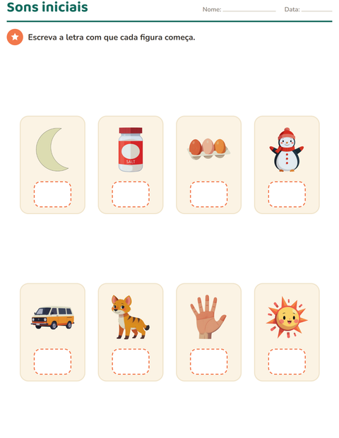 Pré-visualização da ficha de Sons iniciais para Educação infantil (pré-escola, 5-7 anos)