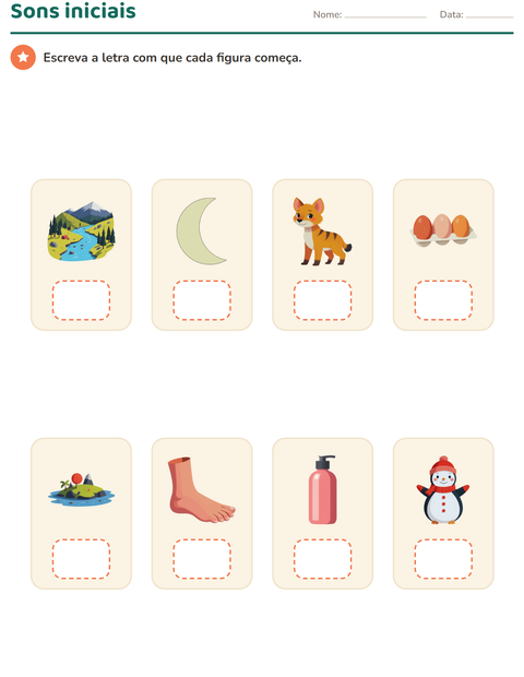 Pré-visualização da ficha de Sons iniciais para Educação infantil (pré-escola, 5-7 anos)