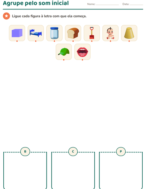 Pré-visualização da ficha de Sons iniciais para Educação infantil (pré-escola, 5-7 anos)