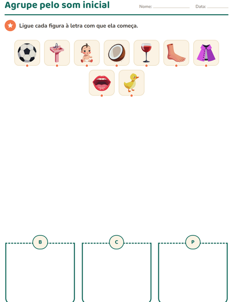 Pré-visualização da ficha de Sons iniciais para Educação infantil (pré-escola, 5-7 anos)