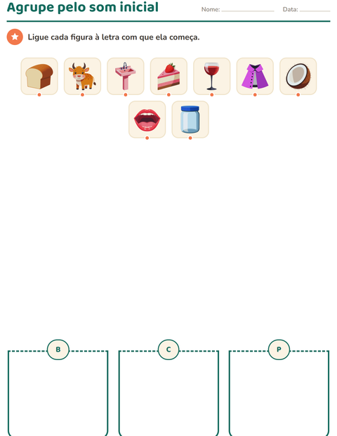 Pré-visualização da ficha de Sons iniciais para Educação infantil (pré-escola, 5-7 anos)