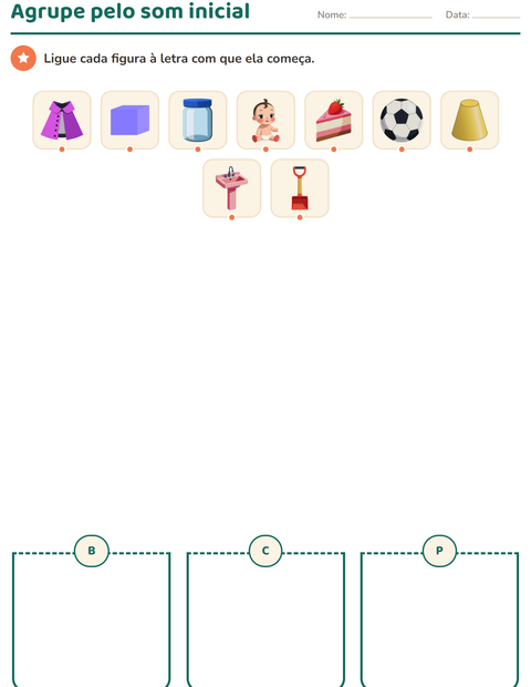 Pré-visualização da ficha de Sons iniciais para Educação infantil (pré-escola, 5-7 anos)