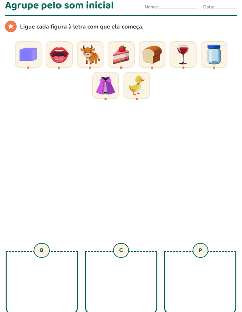 Pré-visualização da ficha de Sons iniciais para Educação infantil (pré-escola, 5-7 anos)
