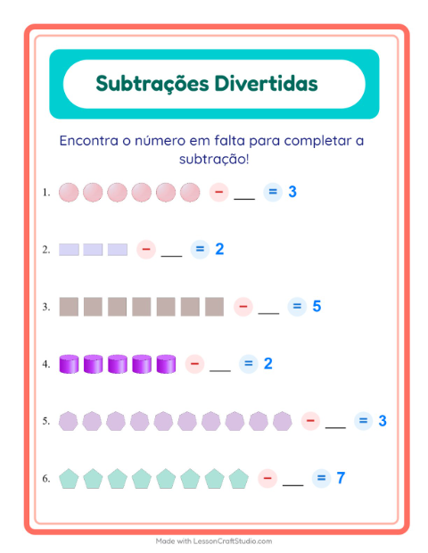 Pré-visualização da ficha de Subtração com Formas para Educação infantil (pré-escola, 5-7 anos)