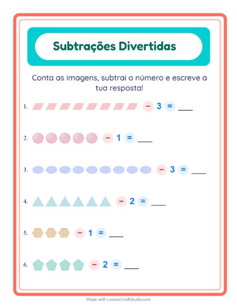 Pré-visualização da ficha de Subtração com Formas para Educação infantil (pré-escola, 5-7 anos)