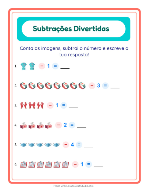 Pré-visualização da ficha de Subtração com Hospital para Educação infantil (pré-escola, 5-7 anos)