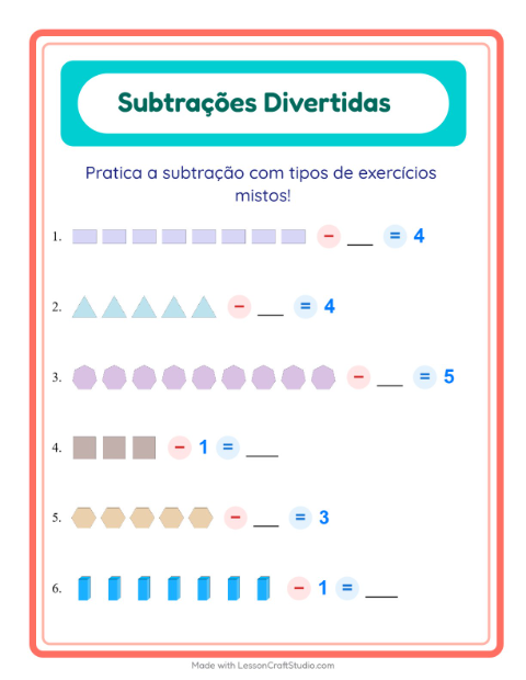Pré-visualização da ficha de Subtração com Formas para Educação infantil (pré-escola, 5-7 anos)