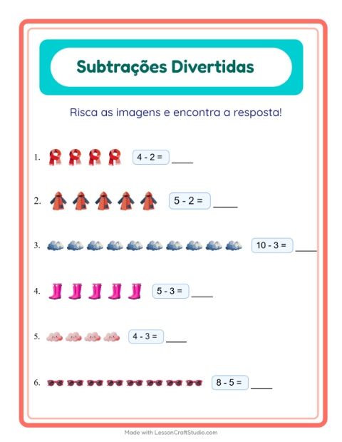 Pré-visualização da ficha de Subtração com Clima para Educação infantil (pré-escola, 5-7 anos)