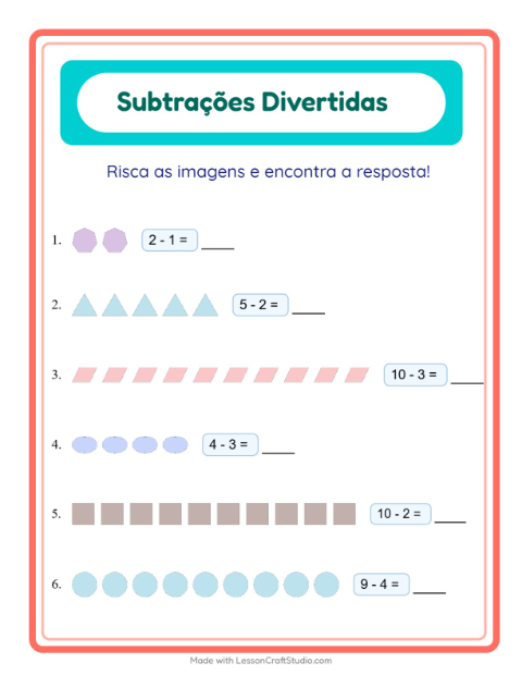 Pré-visualização da ficha de Subtração com Formas para Educação infantil (pré-escola, 5-7 anos)