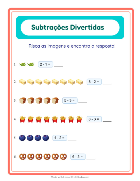 Pré-visualização da ficha de Subtração com No supermercado para Educação infantil (pré-escola, 5-7 anos)