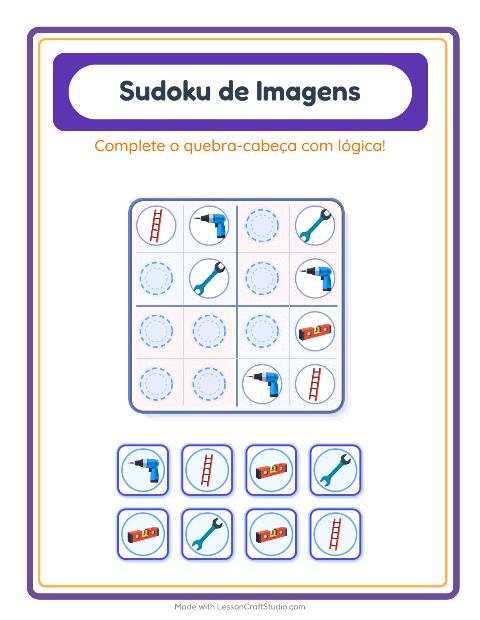 Pré-visualização da ficha de Sudoku Ilustrado para Educação infantil (pré-escola, 5-7 anos)