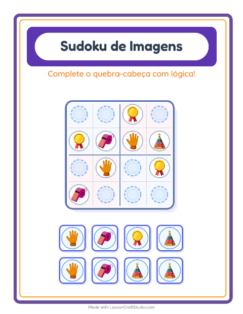 Pré-visualização da ficha de Sudoku Ilustrado para Educação infantil (pré-escola, 5-7 anos)