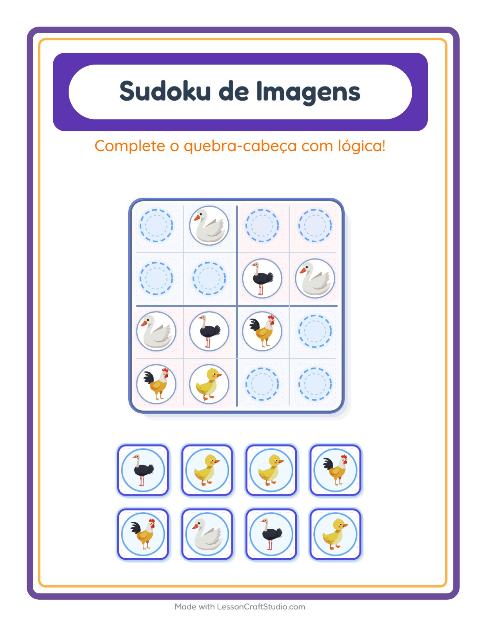 Pré-visualização da ficha de Sudoku Ilustrado para Educação infantil (pré-escola, 5-7 anos)