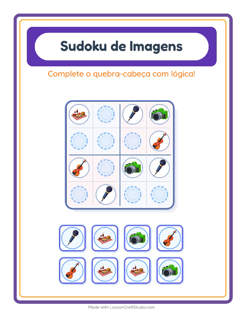 Pré-visualização da ficha de Sudoku Ilustrado para Educação infantil (pré-escola, 5-7 anos)