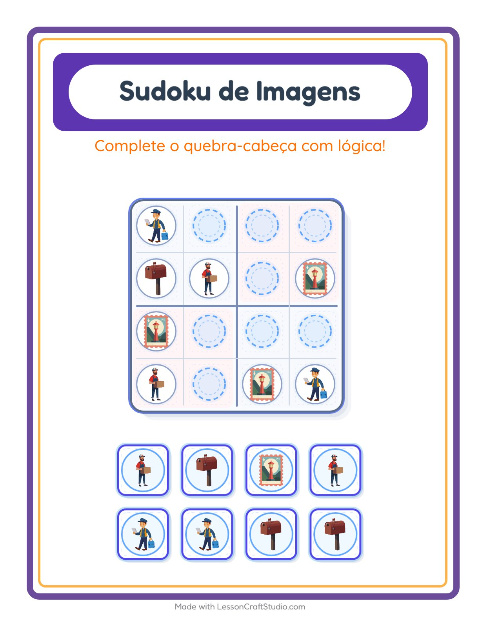Pré-visualização da ficha de Sudoku Ilustrado para Educação infantil (pré-escola, 5-7 anos)