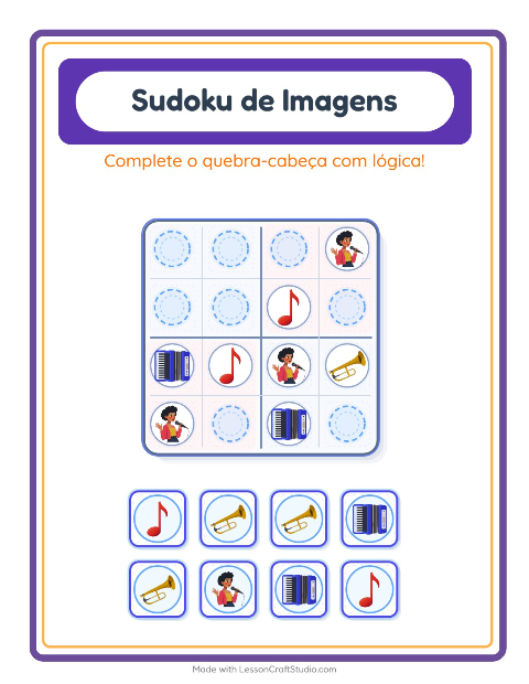 Pré-visualização da ficha de Sudoku Ilustrado para Educação infantil (pré-escola, 5-7 anos)