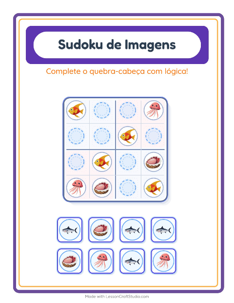 Pré-visualização da ficha de Sudoku Ilustrado para Educação infantil (pré-escola, 5-7 anos)