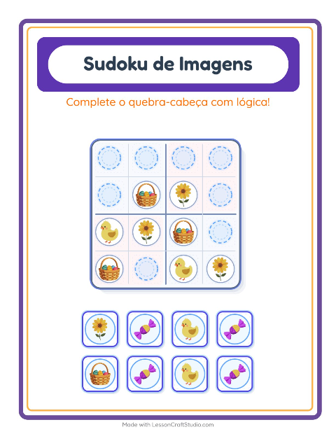 Pré-visualização da ficha de Sudoku Ilustrado para Educação infantil (pré-escola, 5-7 anos)