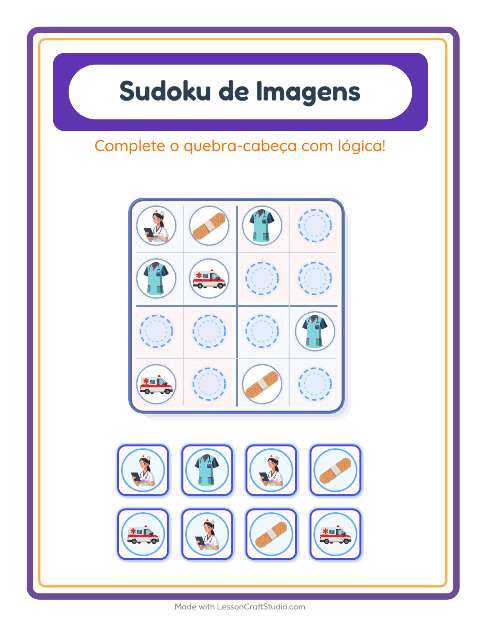 Pré-visualização da ficha de Sudoku Ilustrado para Educação infantil (pré-escola, 5-7 anos)