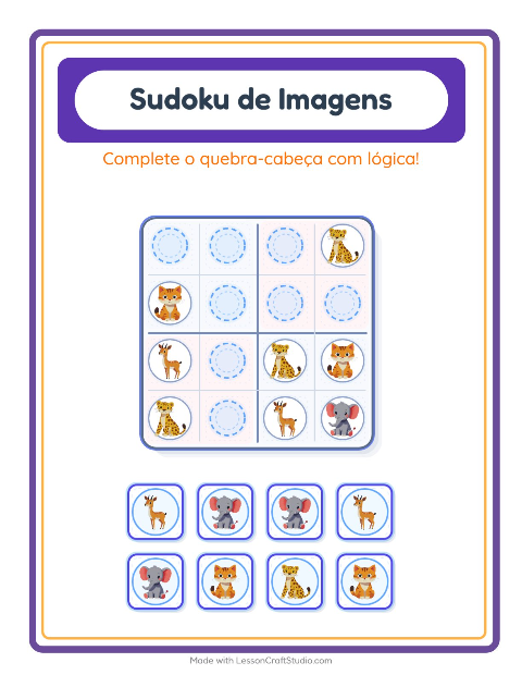 Pré-visualização da ficha de Sudoku Ilustrado para Educação infantil (pré-escola, 5-7 anos)